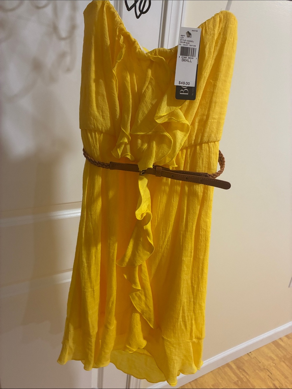 BCX Yellow Strapless Ruffle Dress